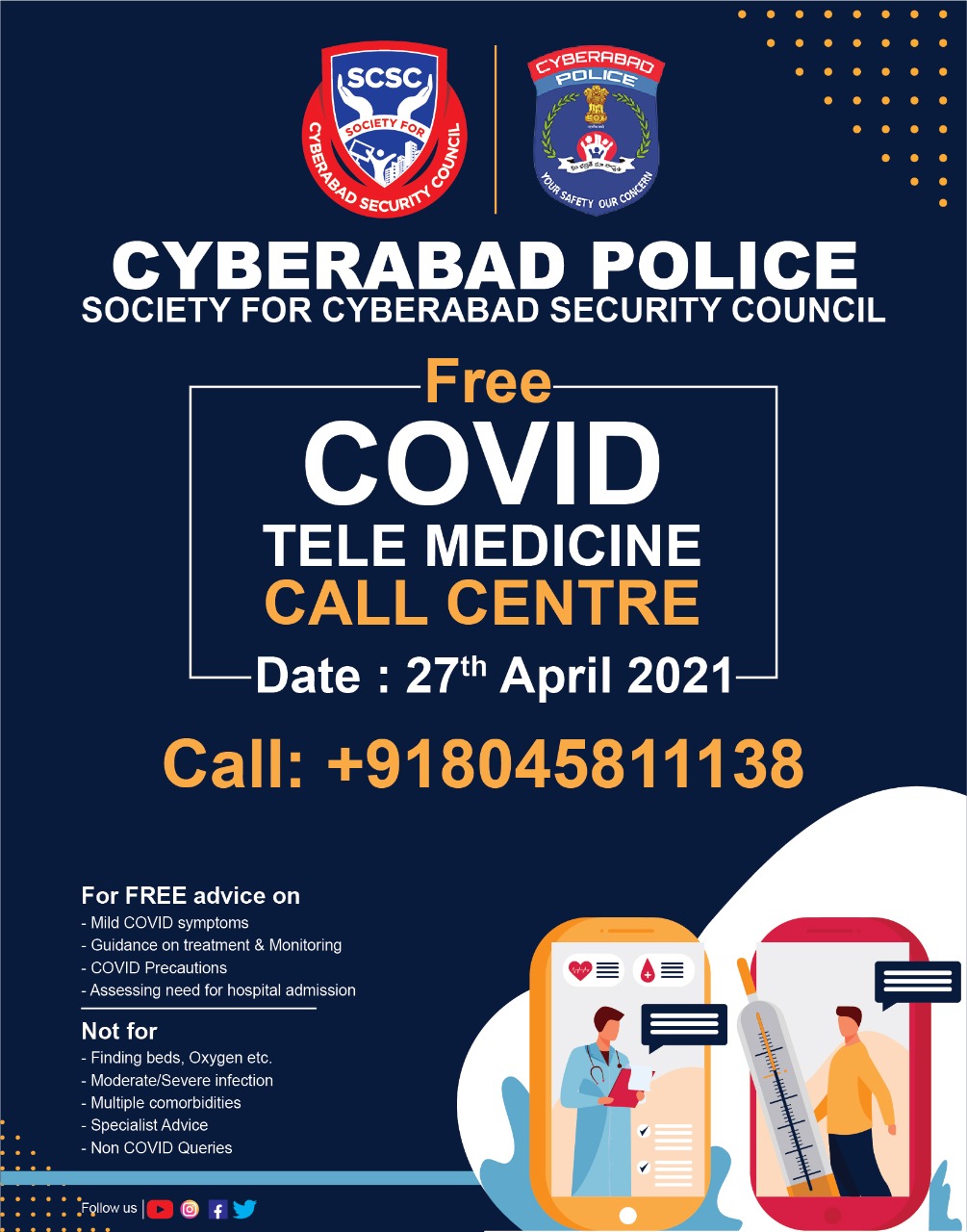 Cyberabad Police & SCSC Launches – COVID Telemedicine Consultation Call Centre Facility for Citizens of Hyderabad