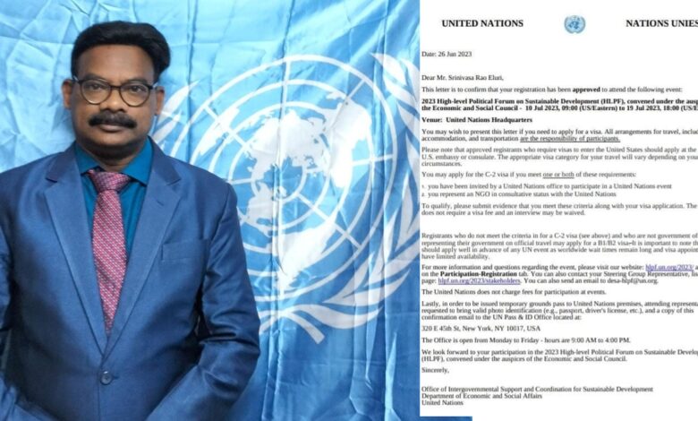 United Nations, Dr. Srinivas Rao Eluri, sustainable development, environmental protection, international relations, human rights, Secretary General of the International Commission of Culture and Diplomatic Relations, Climate Ambition Summit,